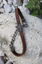 Load image into Gallery viewer, Double Wrap Leather and Silver Cuban Link Dagger Bracelet
