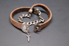 Load image into Gallery viewer, Double Wrap Leather and Silver Cuban Link Dagger Bracelet
