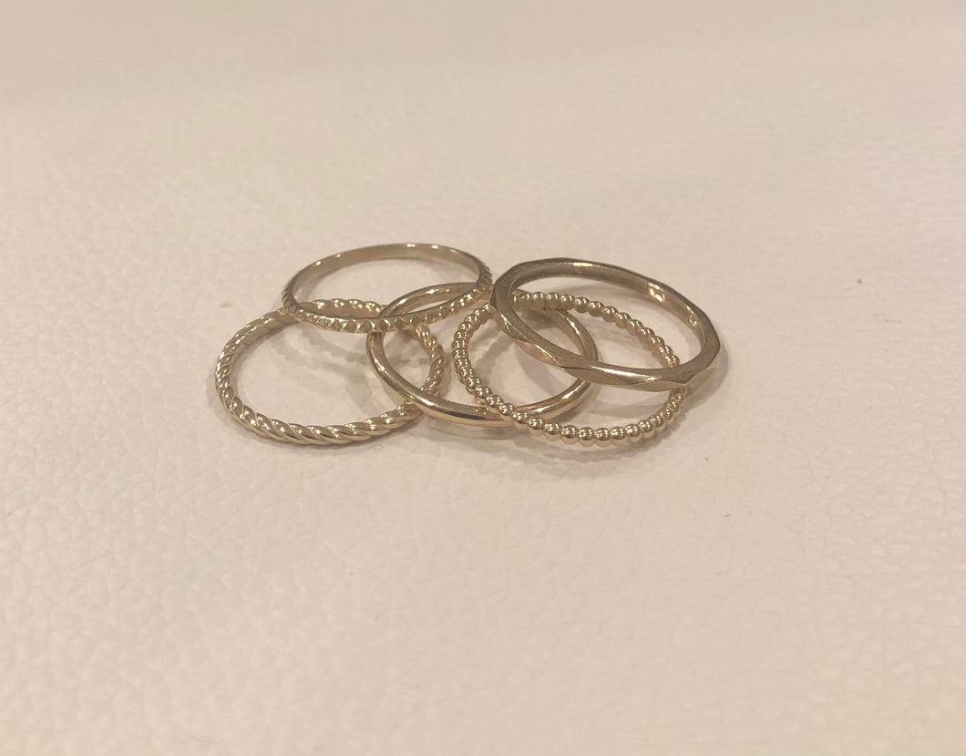 5 Stackable 14k gold rings