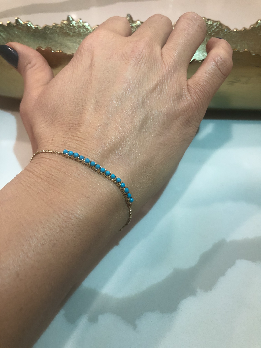 Turquoise tennis Gold chain bracelet